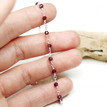 Rhodolit-Rosenkranz-Armband mit 3 mm großen facettierten Perlen und 925er Silber, minimalistisch und verstellbar