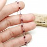 Rhodolite rosary chain bracelet with 3mm faceted beads and 925 silver, minimalist and adjustable