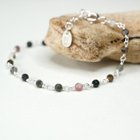 Turmalin-Rosenkranz-Armband mit 3 mm großen facettierten Perlen und 925er Silber, minimalistisch und verstellbar