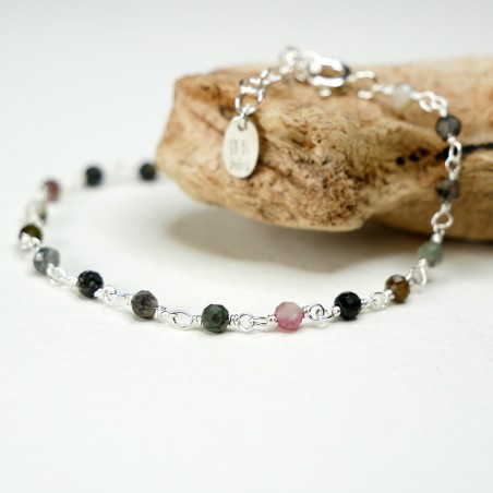 Turmalin-Rosenkranz-Armband mit 3 mm großen facettierten Perlen und 925er Silber, minimalistisch und verstellbar