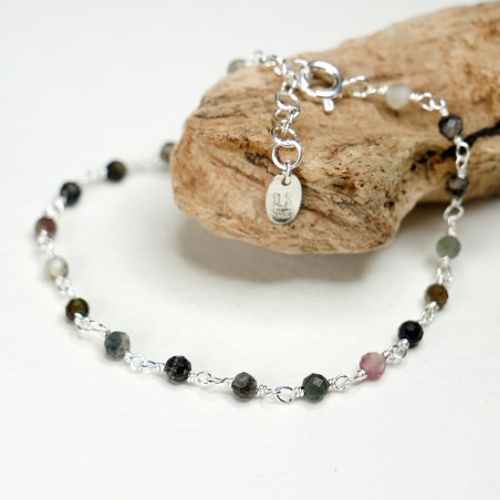 Turmalin-Rosenkranz-Armband mit 3 mm großen facettierten Perlen und 925er Silber, minimalistisch und verstellbar