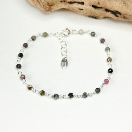 Turmalin-Rosenkranz-Armband mit 3 mm großen facettierten Perlen und 925er Silber, minimalistisch und verstellbar