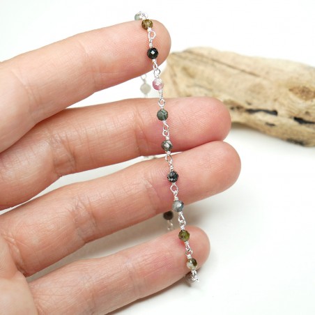 Turmalin-Rosenkranz-Armband mit 3 mm großen facettierten Perlen und 925er Silber, minimalistisch und verstellbar