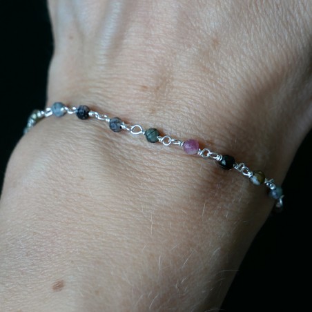 Turmalin-Rosenkranz-Armband mit 3 mm großen facettierten Perlen und 925er Silber, minimalistisch und verstellbar