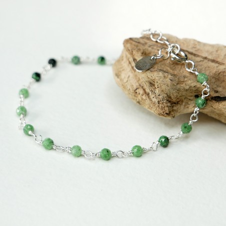 Zoisit-Rosenkranz-Armband mit 3 mm großen facettierten Perlen und 925er Silber, minimalistisch und verstellbar