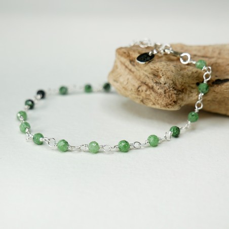 Zoisit-Rosenkranz-Armband mit 3 mm großen facettierten Perlen und 925er Silber, minimalistisch und verstellbar