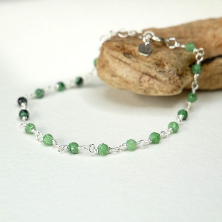 Zoisite rosary chain bracelet with 3mm faceted beads and 925 silver, minimalist and adjustable