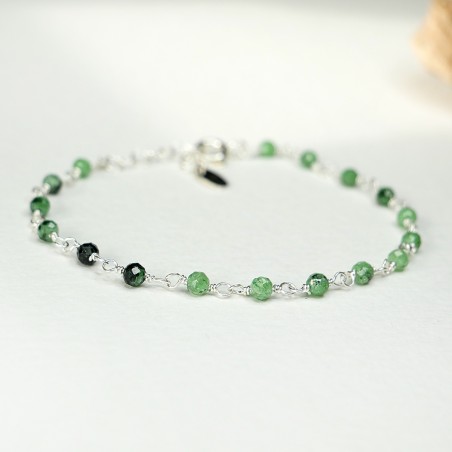Zoisit-Rosenkranz-Armband mit 3 mm großen facettierten Perlen und 925er Silber, minimalistisch und verstellbar