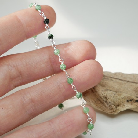 Zoisit-Rosenkranz-Armband mit 3 mm großen facettierten Perlen und 925er Silber, minimalistisch und verstellbar