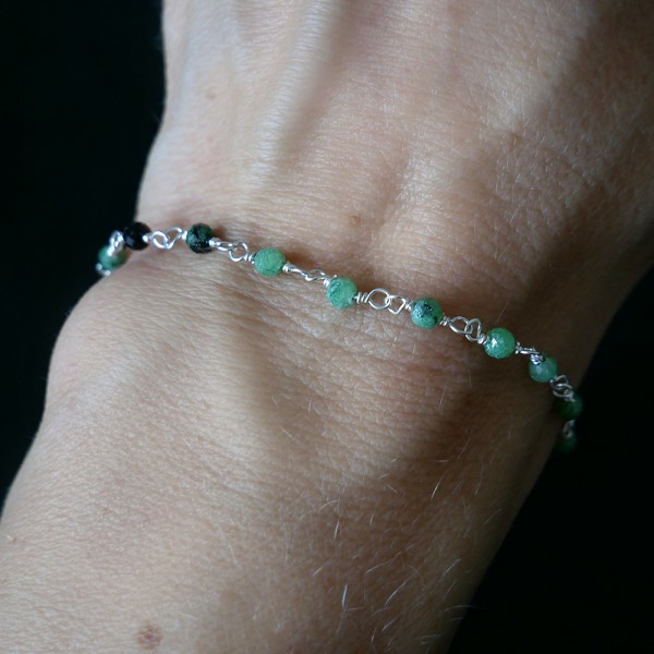 Zoisit-Rosenkranz-Armband mit 3 mm großen facettierten Perlen und 925er Silber, minimalistisch und verstellbar