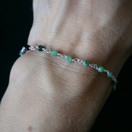 Zoisit-Rosenkranz-Armband mit 3 mm großen facettierten Perlen und 925er Silber, minimalistisch und verstellbar