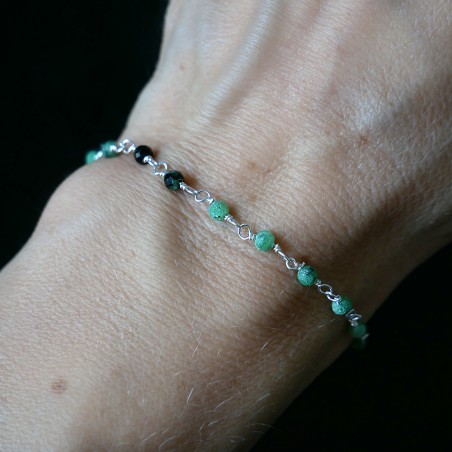 Zoisit-Rosenkranz-Armband mit 3 mm großen facettierten Perlen und 925er Silber, minimalistisch und verstellbar