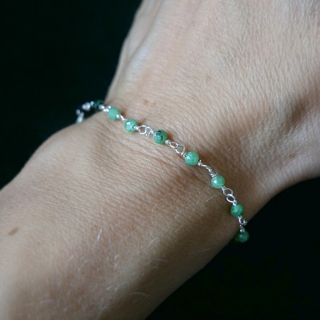 Zoisit-Rosenkranz-Armband mit 3 mm großen facettierten Perlen und 925er Silber, minimalistisch und verstellbar