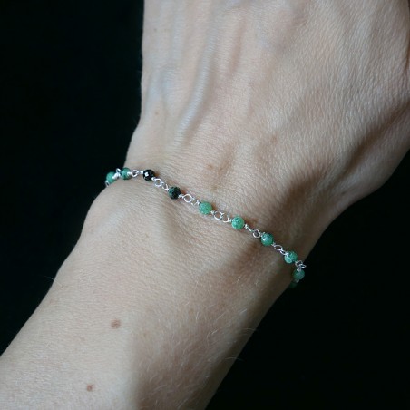 Zoisite rosary chain bracelet with 3mm faceted beads and 925 silver, minimalist and adjustable