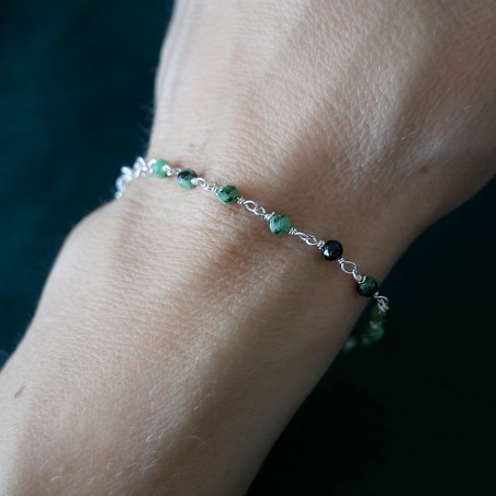 Zoisit-Rosenkranz-Armband mit 3 mm großen facettierten Perlen und 925er Silber, minimalistisch und verstellbar