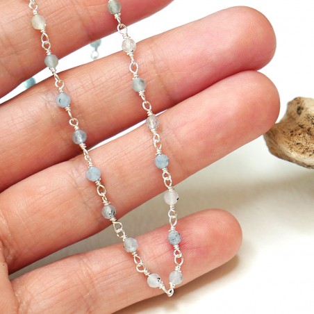 Minimalistische Aquamarin-Rosenkranzkette mit 3 mm großen facettierten Perlen
