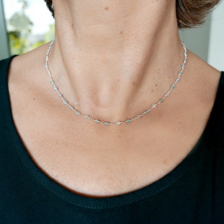 Minimalistische Aquamarin-Rosenkranzkette mit 3 mm großen facettierten Perlen