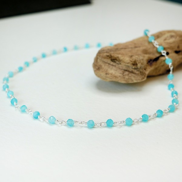 Rosenkranzkette mit 3 mm facettierten Amazonitperlen und 925er Silber