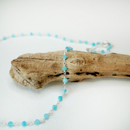 Rosary chain necklace with 3 mm faceted amazonite beads and 925 silver