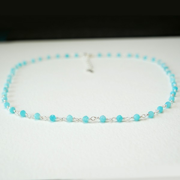 Rosenkranzkette mit 3 mm facettierten Amazonitperlen und 925er Silber