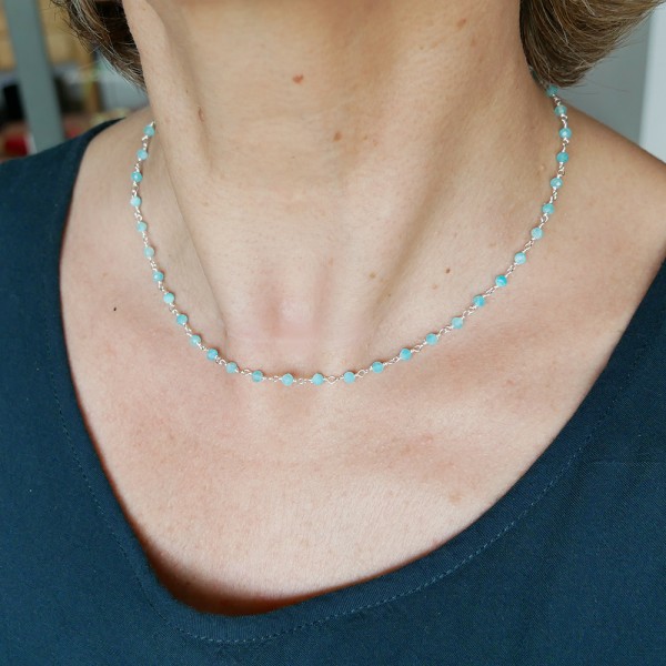 Rosenkranzkette mit 3 mm facettierten Amazonitperlen und 925er Silber