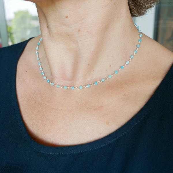 Rosenkranzkette mit 3 mm facettierten Amazonitperlen und 925er Silber