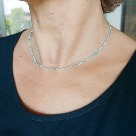 Rosenkranzkette mit 3 mm facettierten Amazonitperlen und 925er Silber