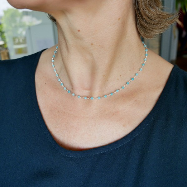 Rosenkranzkette mit 3 mm facettierten Amazonitperlen und 925er Silber