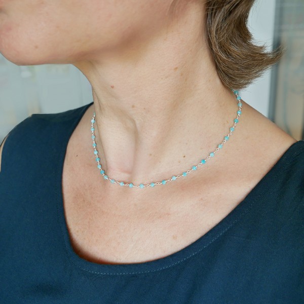 Rosenkranzkette mit 3 mm facettierten Amazonitperlen und 925er Silber
