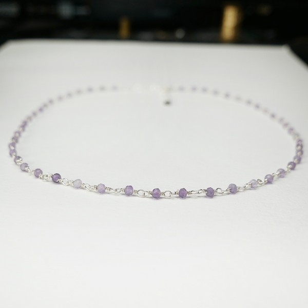 Rosenkranzkette mit 3 mm facettierten Amethystperlen und 925er Silber