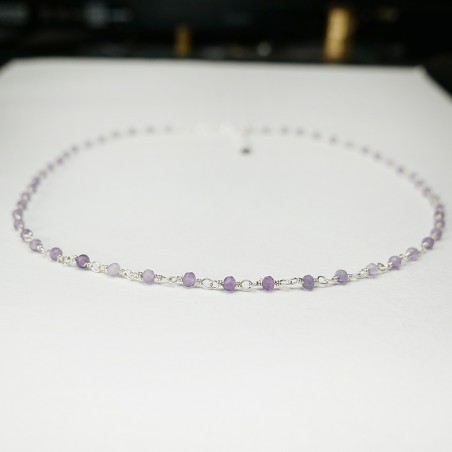 Rosenkranzkette mit 3 mm facettierten Amethystperlen und 925er Silber