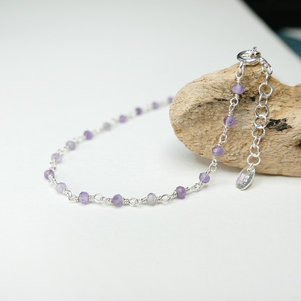 Rosenkranzkette mit 3 mm facettierten Amethystperlen und 925er Silber