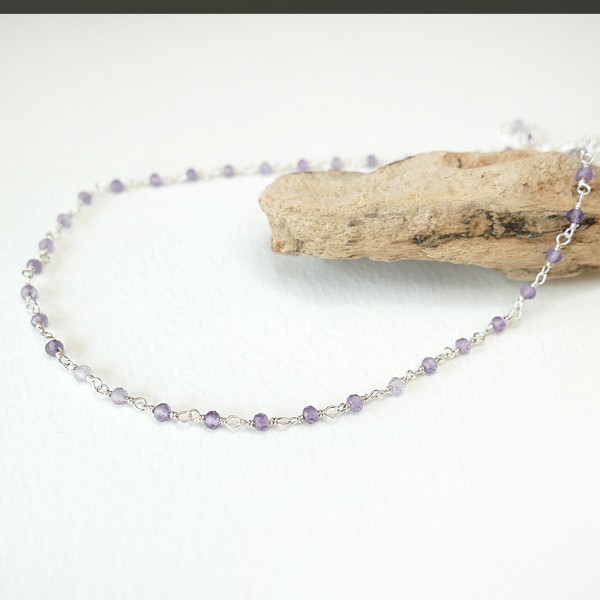 Rosenkranzkette mit 3 mm facettierten Amethystperlen und 925er Silber