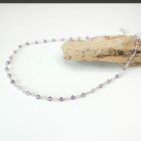 Rosenkranzkette mit 3 mm facettierten Amethystperlen und 925er Silber