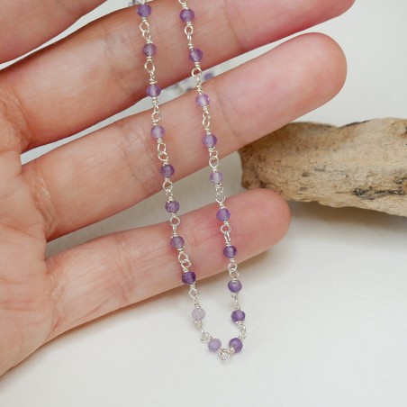 Rosenkranzkette mit 3 mm facettierten Amethystperlen und 925er Silber