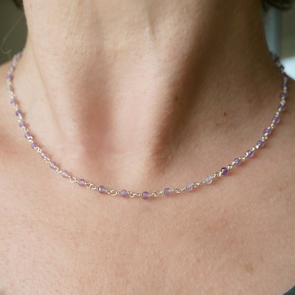 Rosenkranzkette mit 3 mm facettierten Amethystperlen und 925er Silber