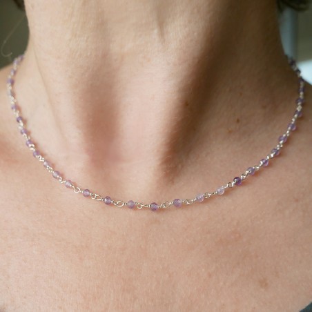 Rosenkranzkette mit 3 mm facettierten Amethystperlen und 925er Silber