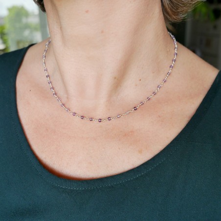Rosenkranzkette mit 3 mm facettierten Amethystperlen und 925er Silber