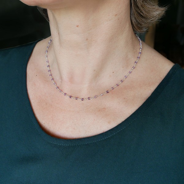 Rosenkranzkette mit 3 mm facettierten Amethystperlen und 925er Silber