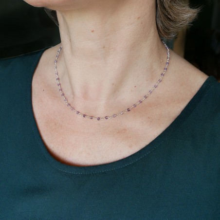 Rosary chain necklace with 3 mm faceted amethyst beads and 925 silver