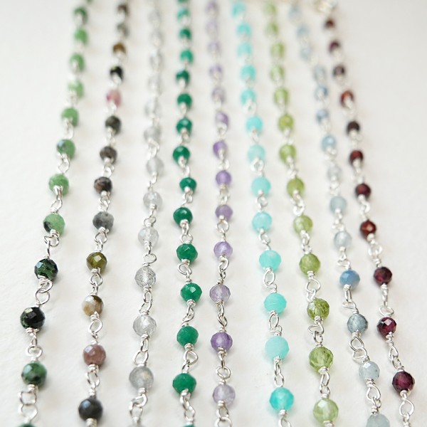 Rosenkranzkette mit 3 mm facettierten Jadeperlen und 925er Silber