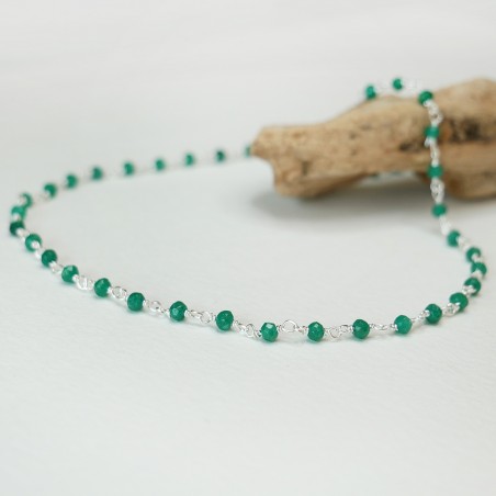 Rosenkranzkette mit 3 mm facettierten Jadeperlen und 925er Silber