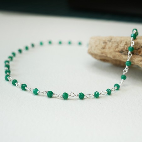 Rosenkranzkette mit 3 mm facettierten Jadeperlen und 925er Silber