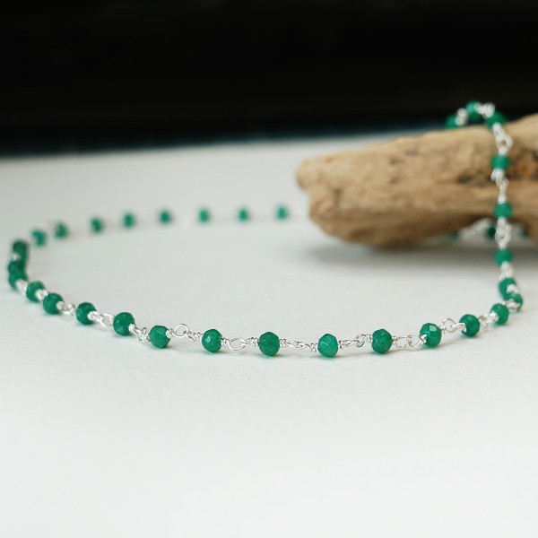Rosenkranzkette mit 3 mm facettierten Jadeperlen und 925er Silber