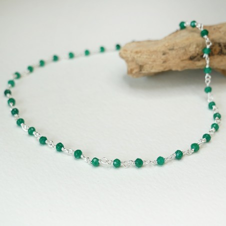 Rosenkranzkette mit 3 mm facettierten Jadeperlen und 925er Silber