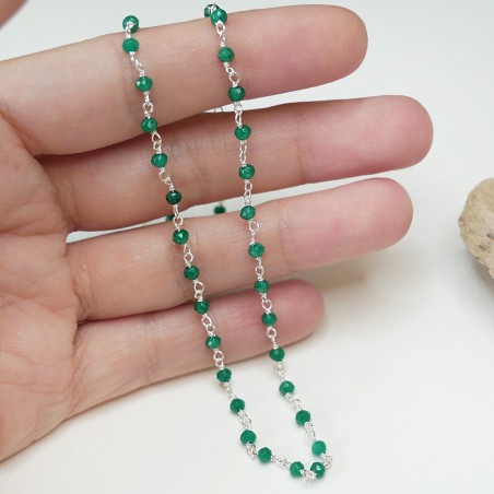 Rosenkranzkette mit 3 mm facettierten Jadeperlen und 925er Silber