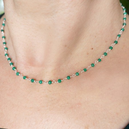 Rosenkranzkette mit 3 mm facettierten Jadeperlen und 925er Silber