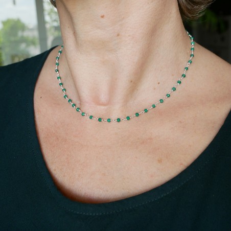 Rosenkranzkette mit 3 mm facettierten Jadeperlen und 925er Silber