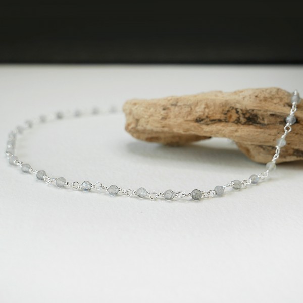 Rosenkranzkette mit 3 mm facettierten Labradoritperlen und 925er Silber