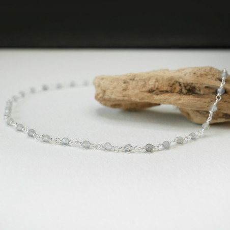 Rosenkranzkette mit 3 mm facettierten Labradoritperlen und 925er Silber